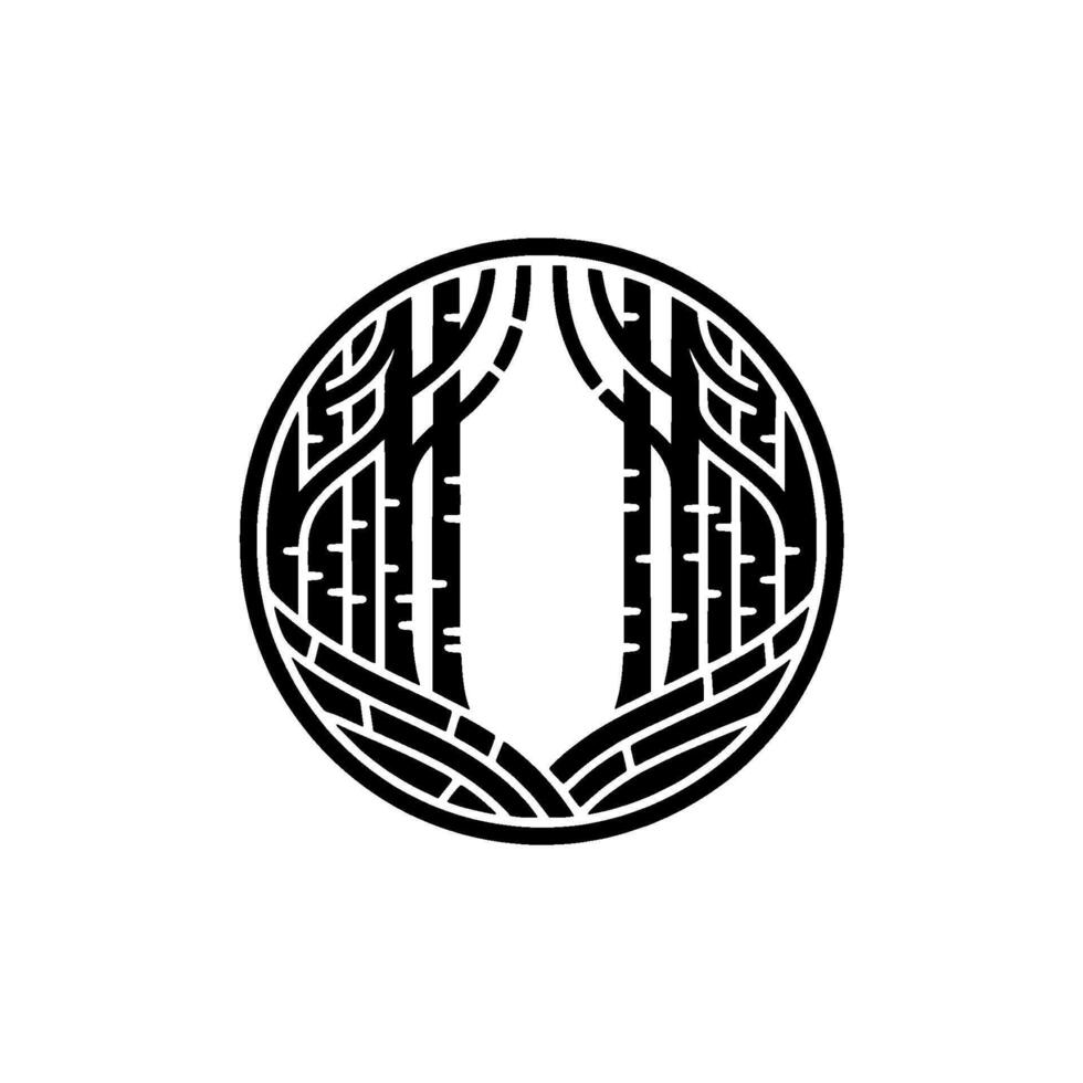 Minimalist Birch Forest - Circle Emblem, Black and White vector
