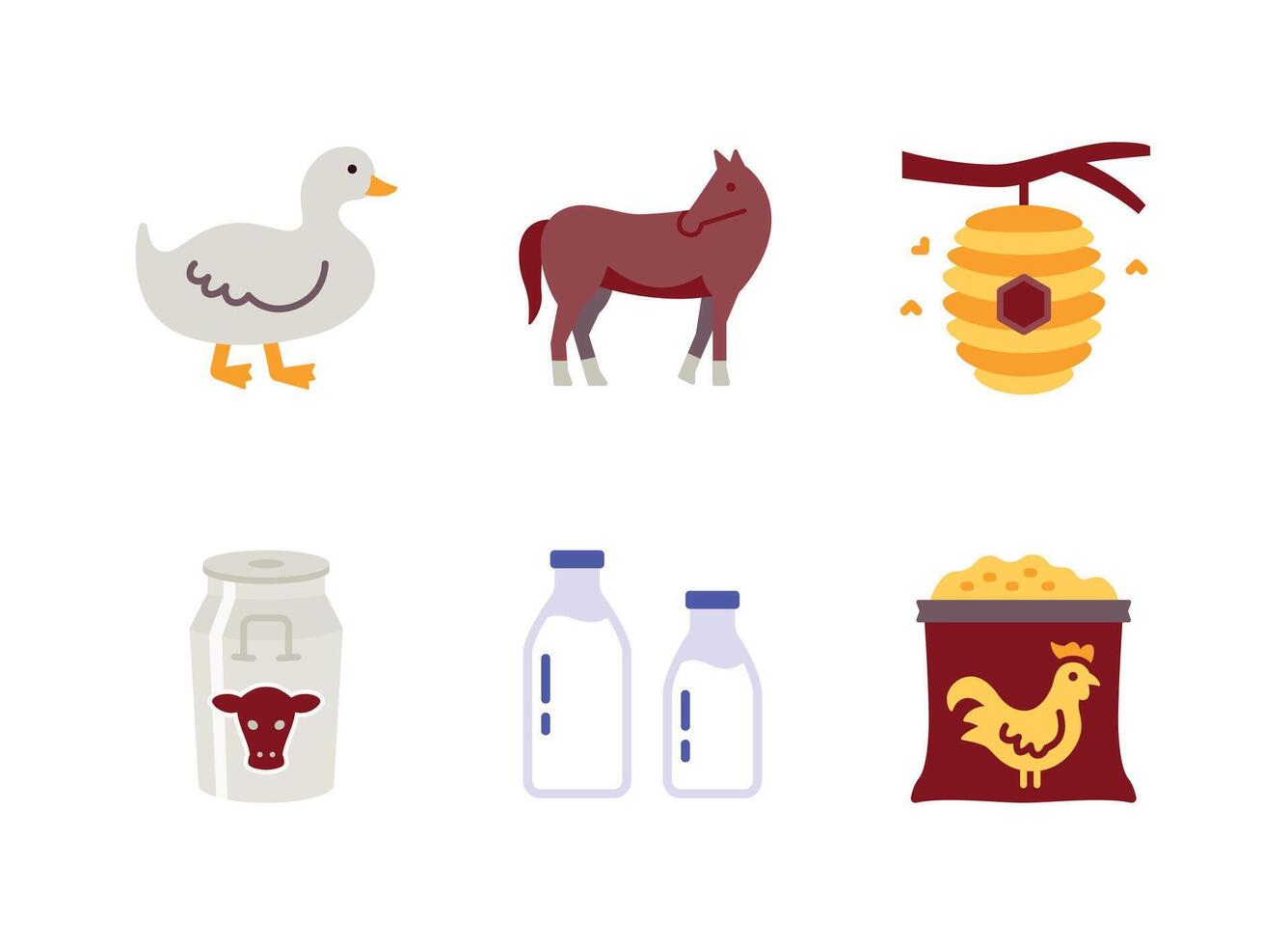Duck, Horse, Beehive Flat Icons vector