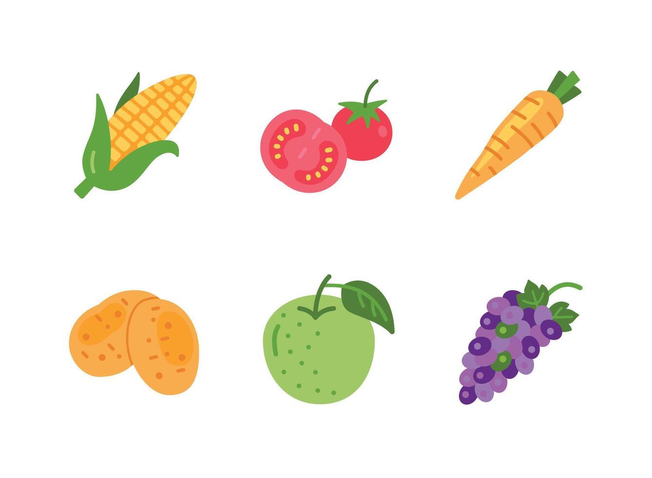 Corn, Tomato, Carrot Flat Icons vector