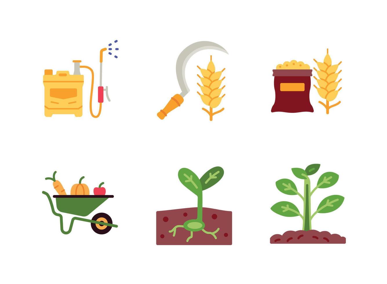 Pesticide Sprayer, Harvest, Grain Sack Flat Icons vector