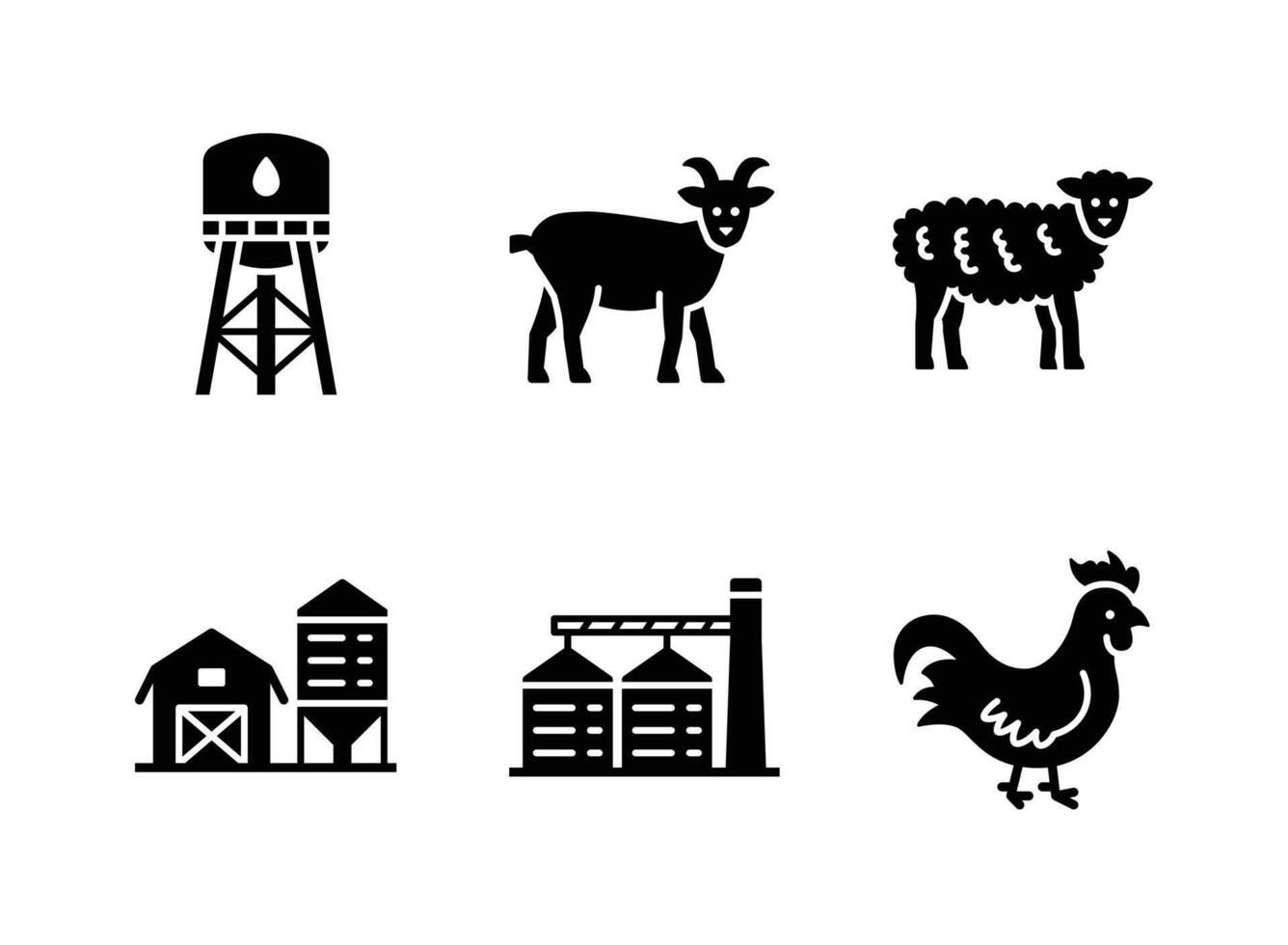 Water Tank, Goat, Sheep, Silo, Chicken Solid Icons vector