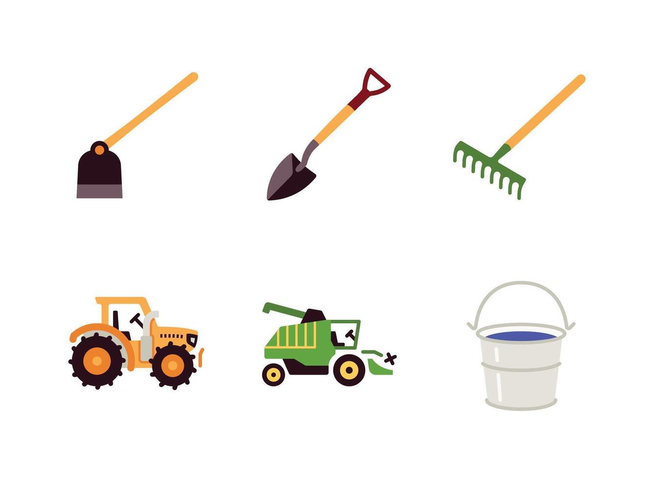 Hoe, Shovel, Rake Flat Icons vector