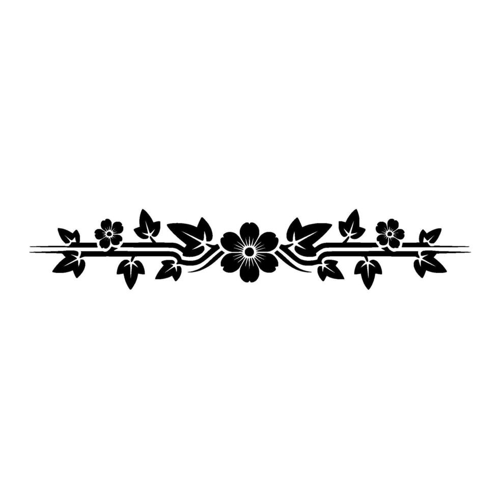 Elegant Floral Border , Black Silhouette on White Background vector