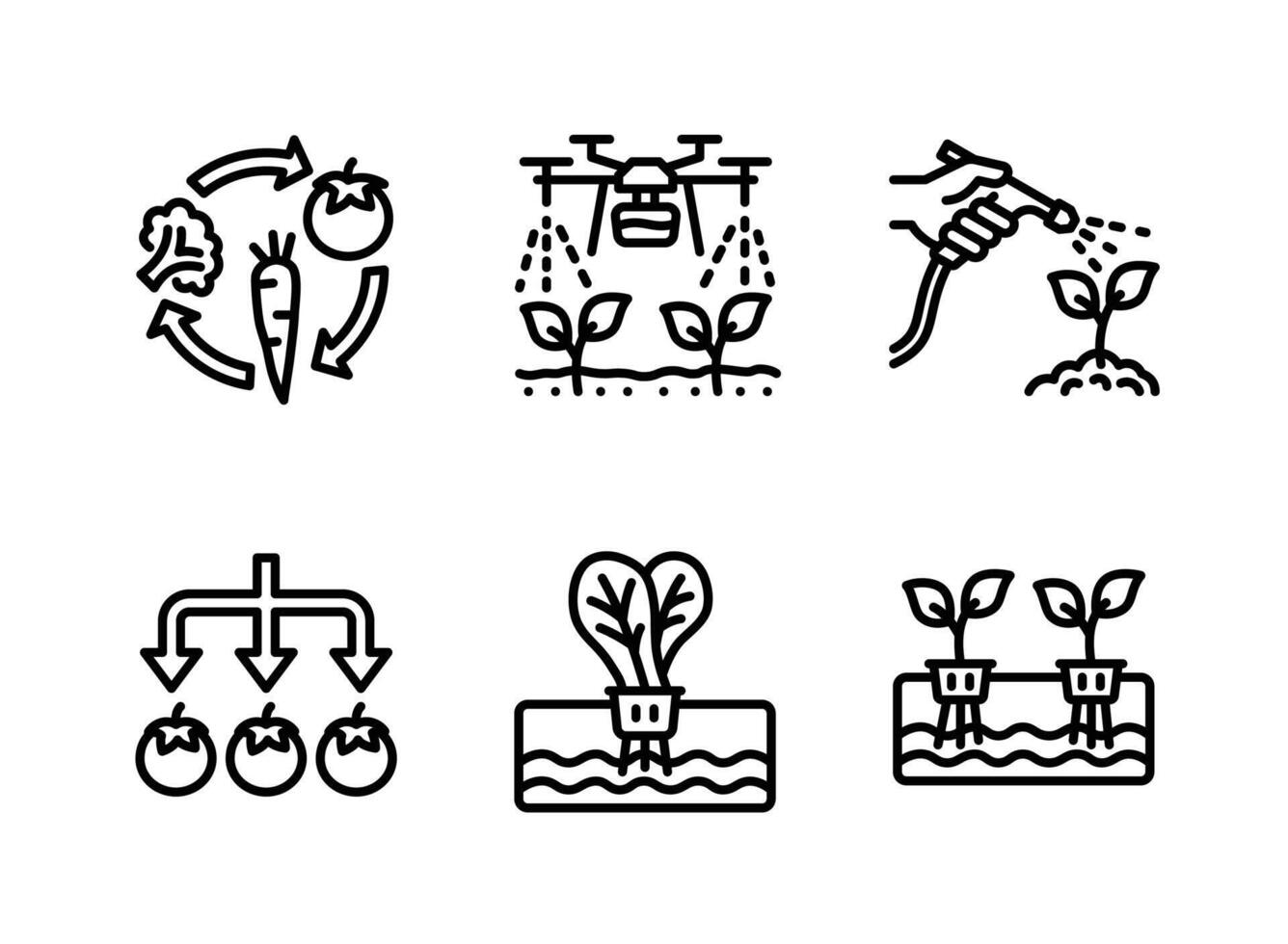 Crop Rotation, Drone Irrigation, Watering Plant, Hydroponic Line Icons vector