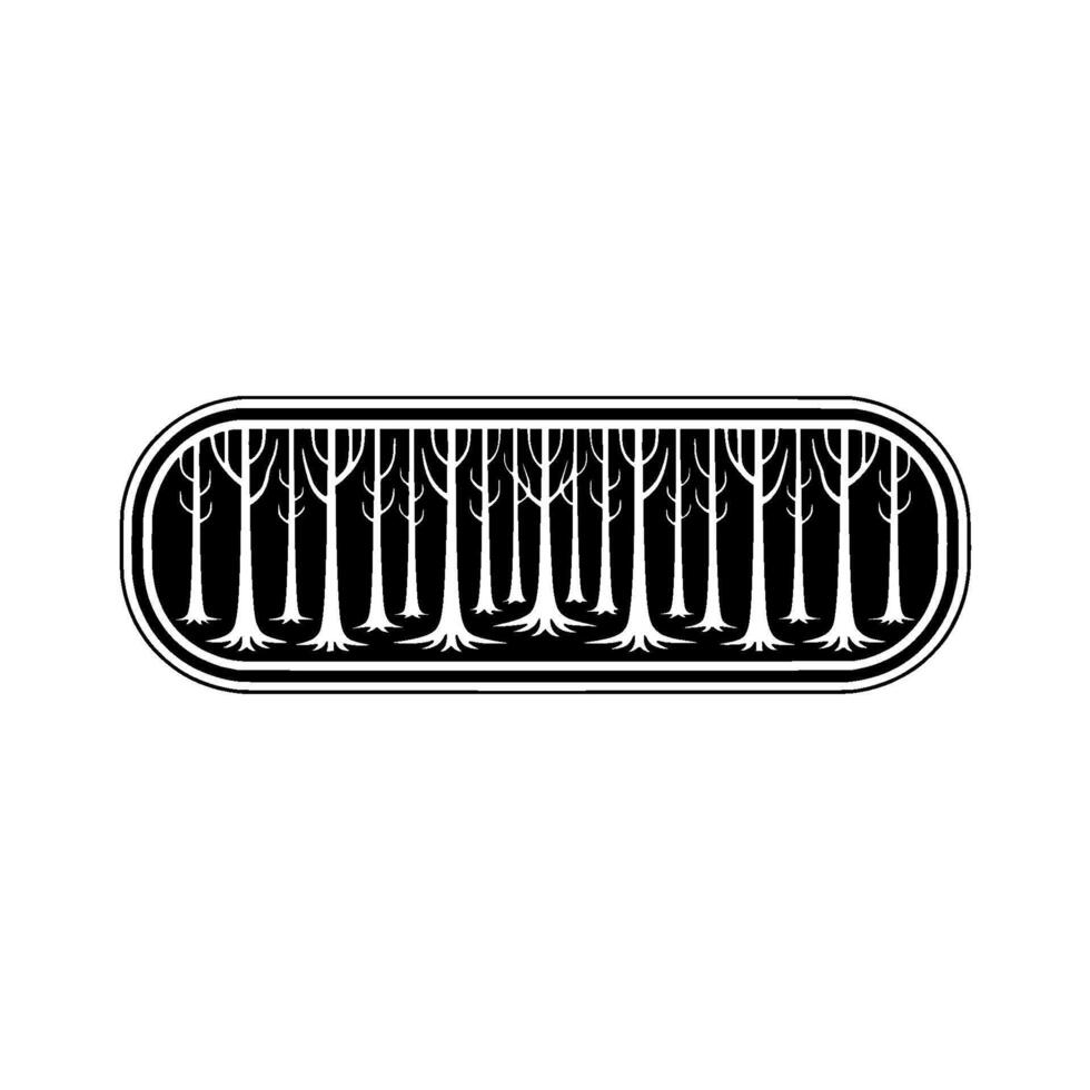 Minimalist Forest Illustration in a Capsule Frame, Black White vector
