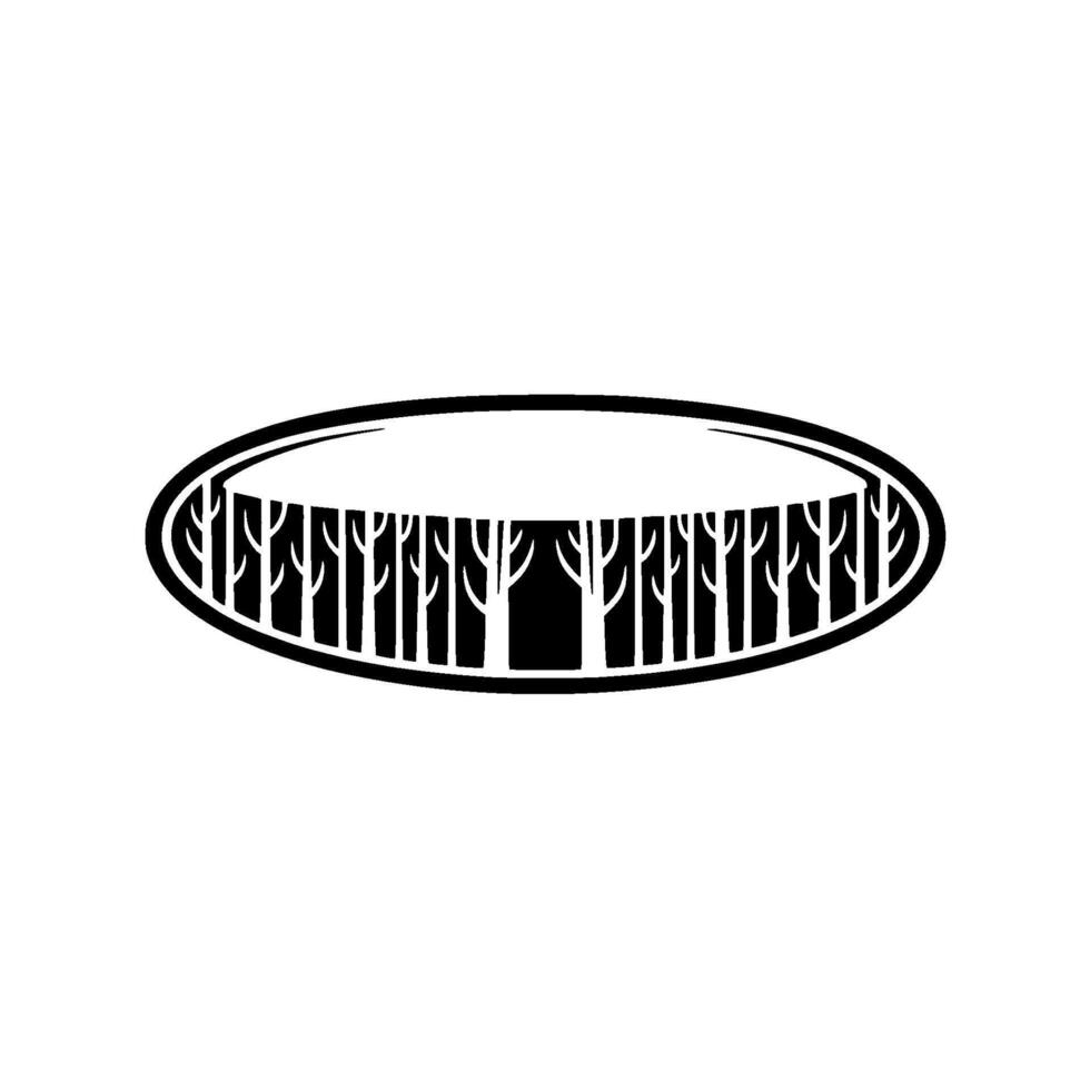 Minimalist Forest Silhouette Inside Oval Frame Nature vector