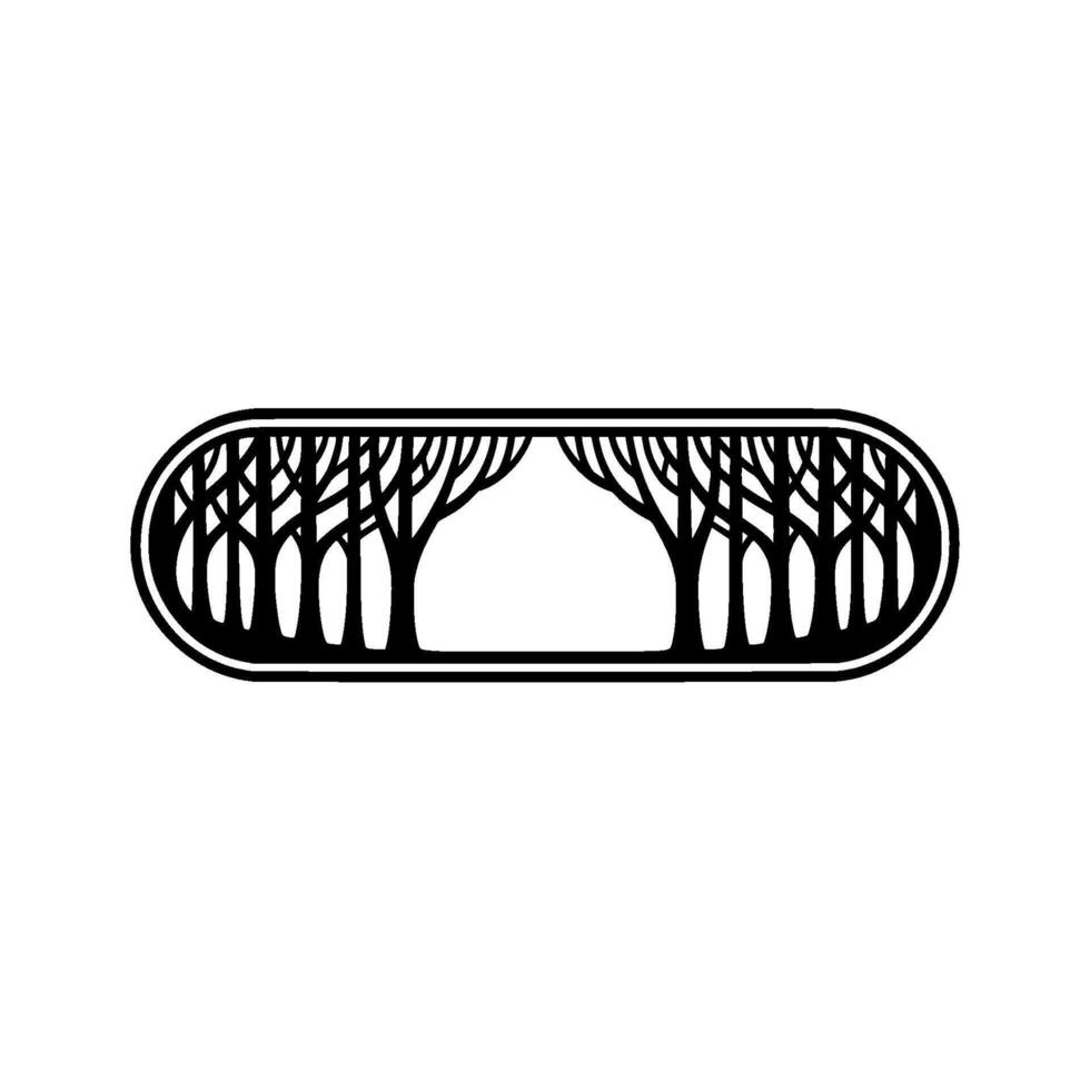 Minimalist Forest Scene in Oval Frame, Silhouette vector