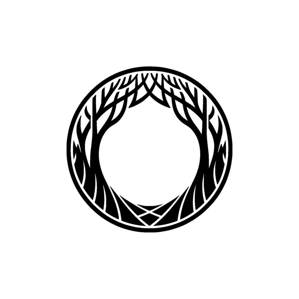 Circular Tree Motif Minimalist Black and White vector