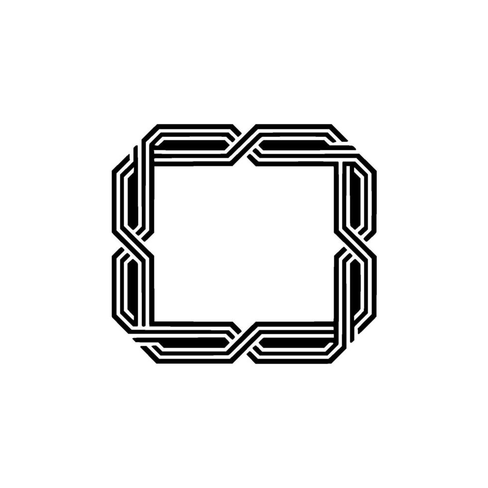 Geometric Frame Illustration Black White Braided Lines on White Background vector