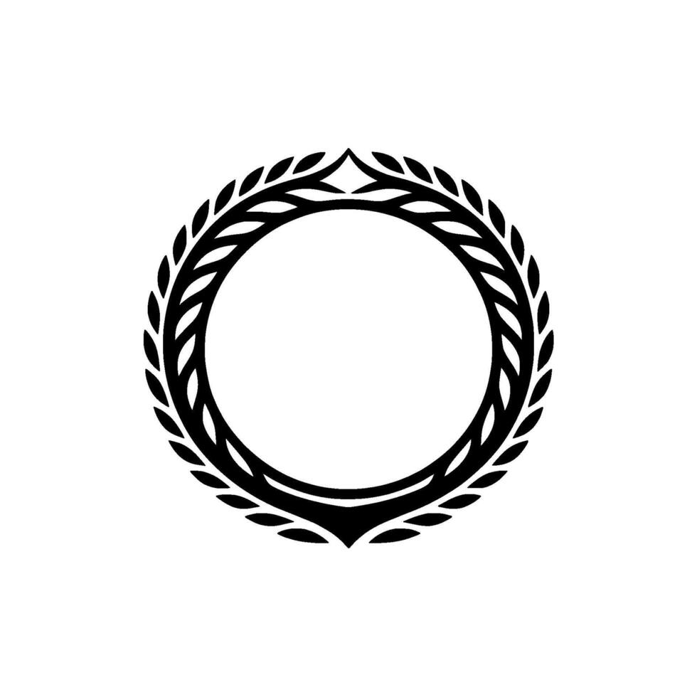 Minimalist Laurel Wreath Circle Frame, Black on White, Elegant vector