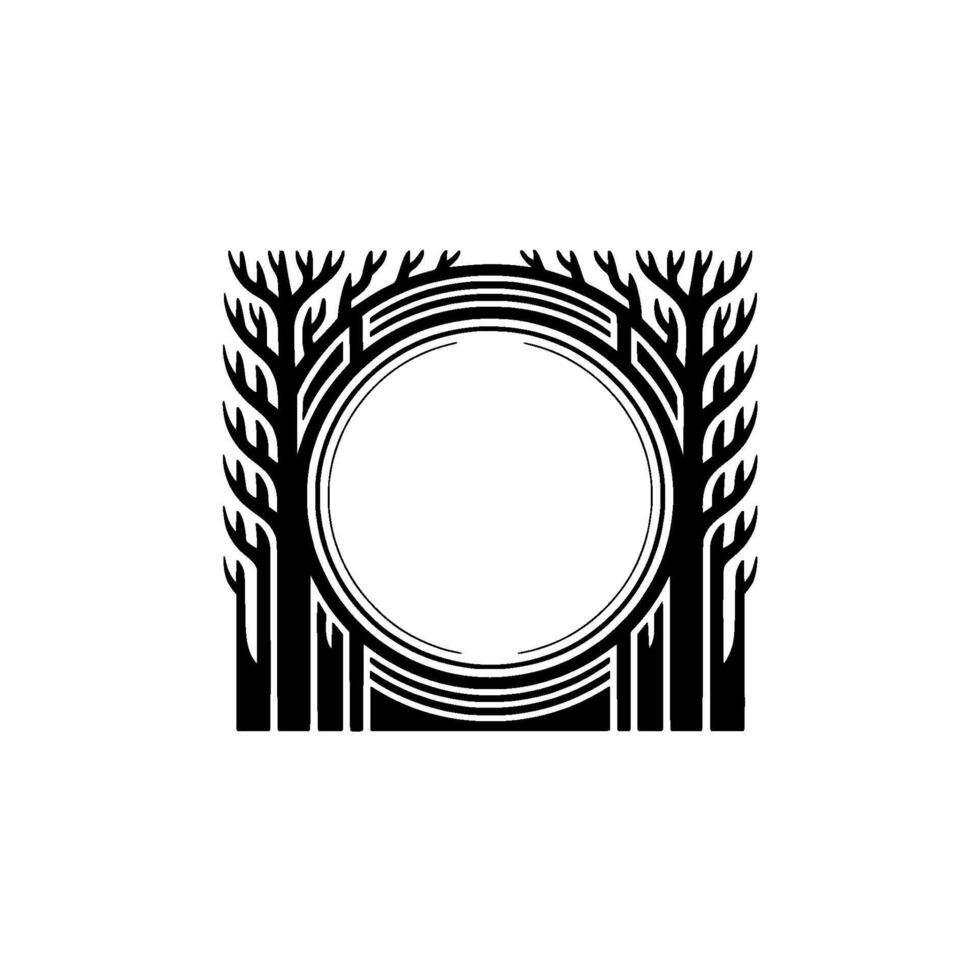 Art Deco Forest Frame Geometric Trees and Circle vector