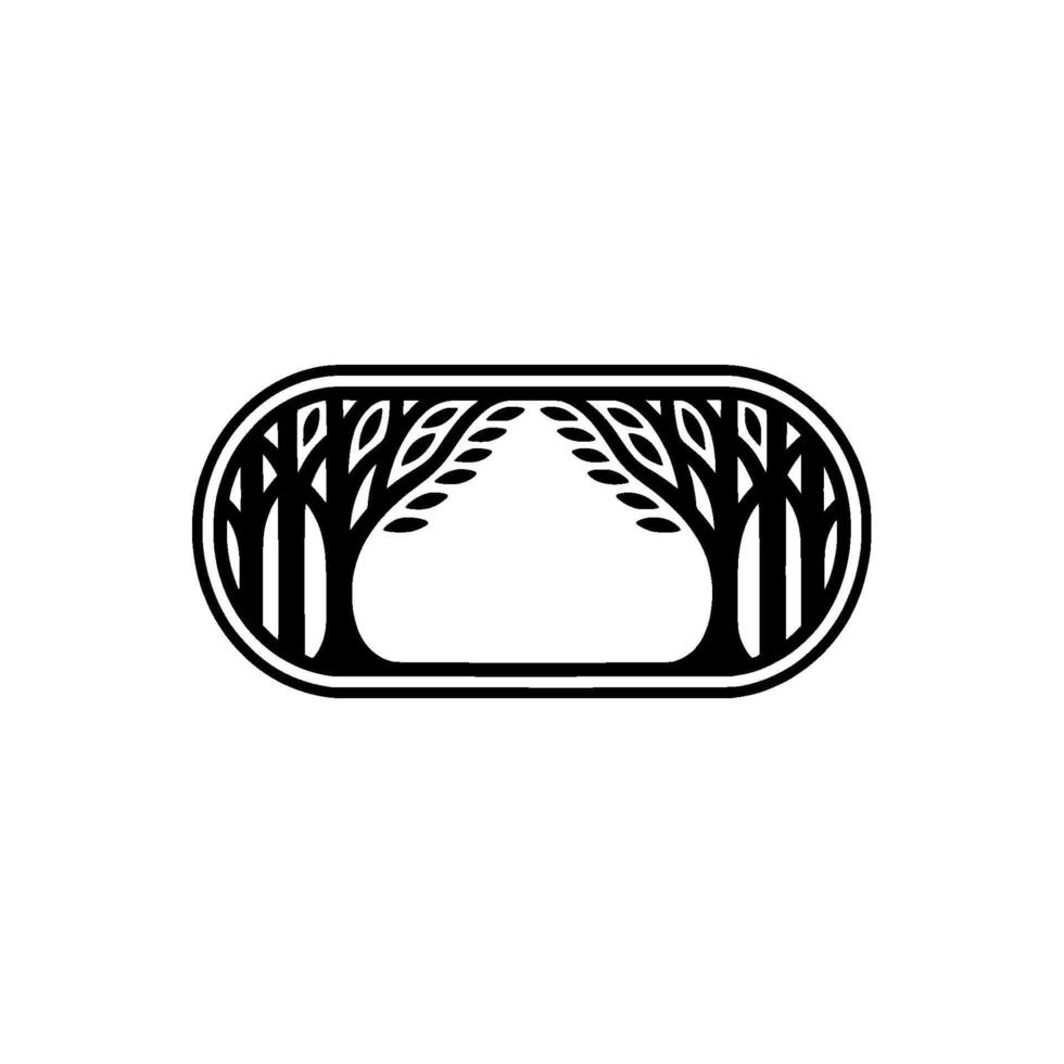 Minimalist Forest Frame Black Trees in Oval Border vector