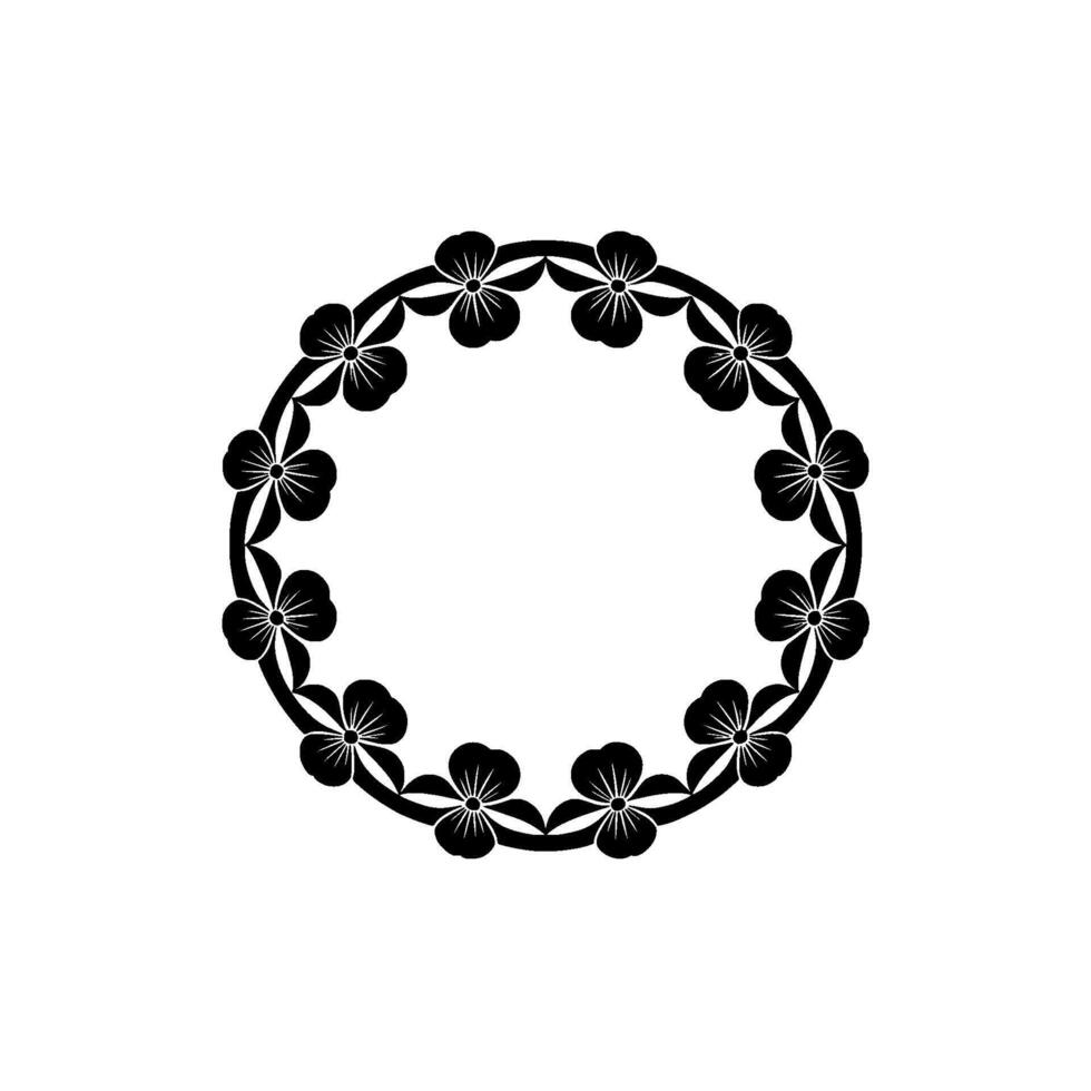 Elegant Black Floral Wreath Circle, Minimalist vector