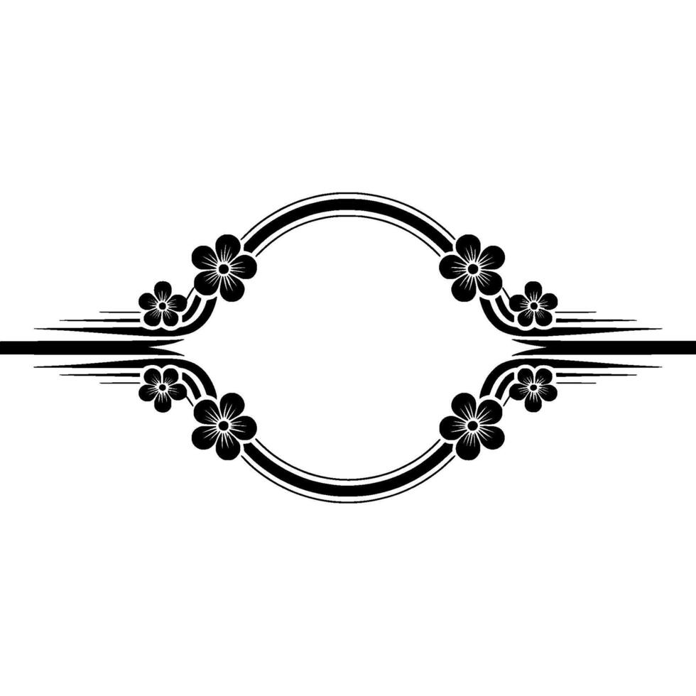 Elegant Floral Frame with Circle and Linear , Black and White vector