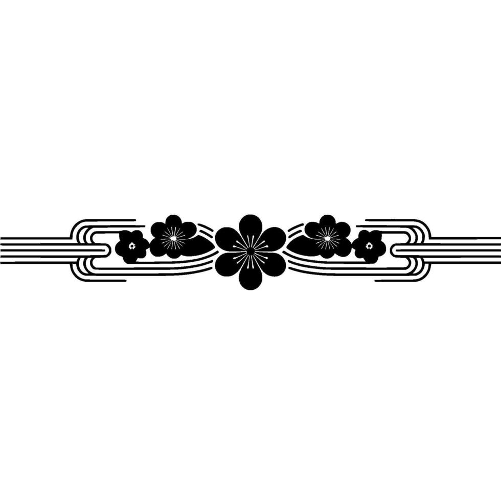 Minimalist Japanese Plum Blossom Motif Border, Black White vector