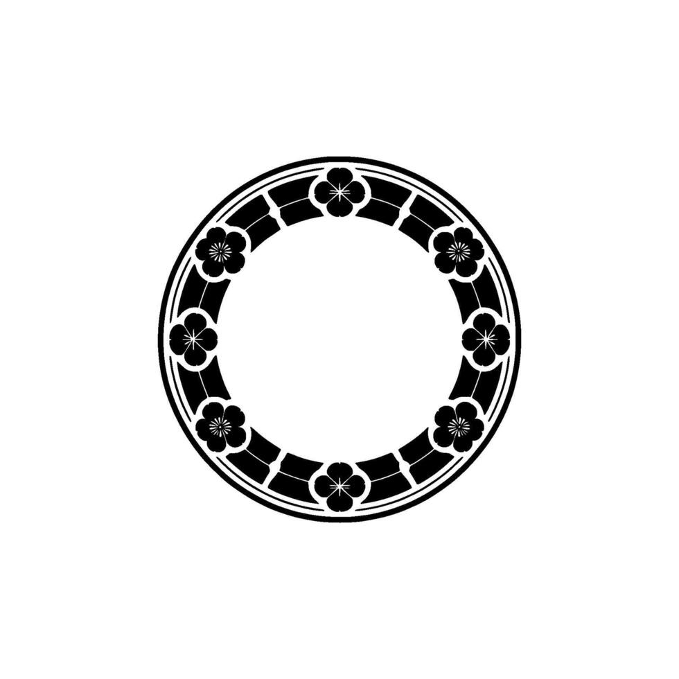 Geometric Japanese Floral Circle Motif, Minimalist , White Background vector