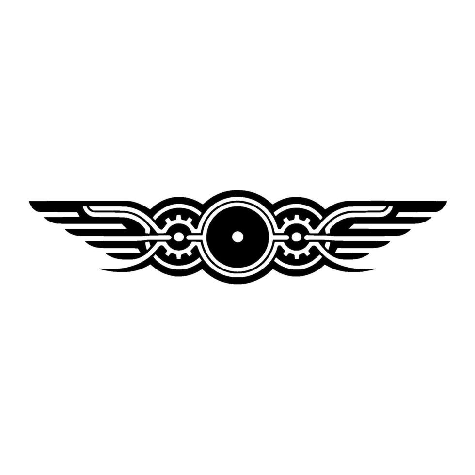Mechanical Wings , Retro Emblem, Black White vector