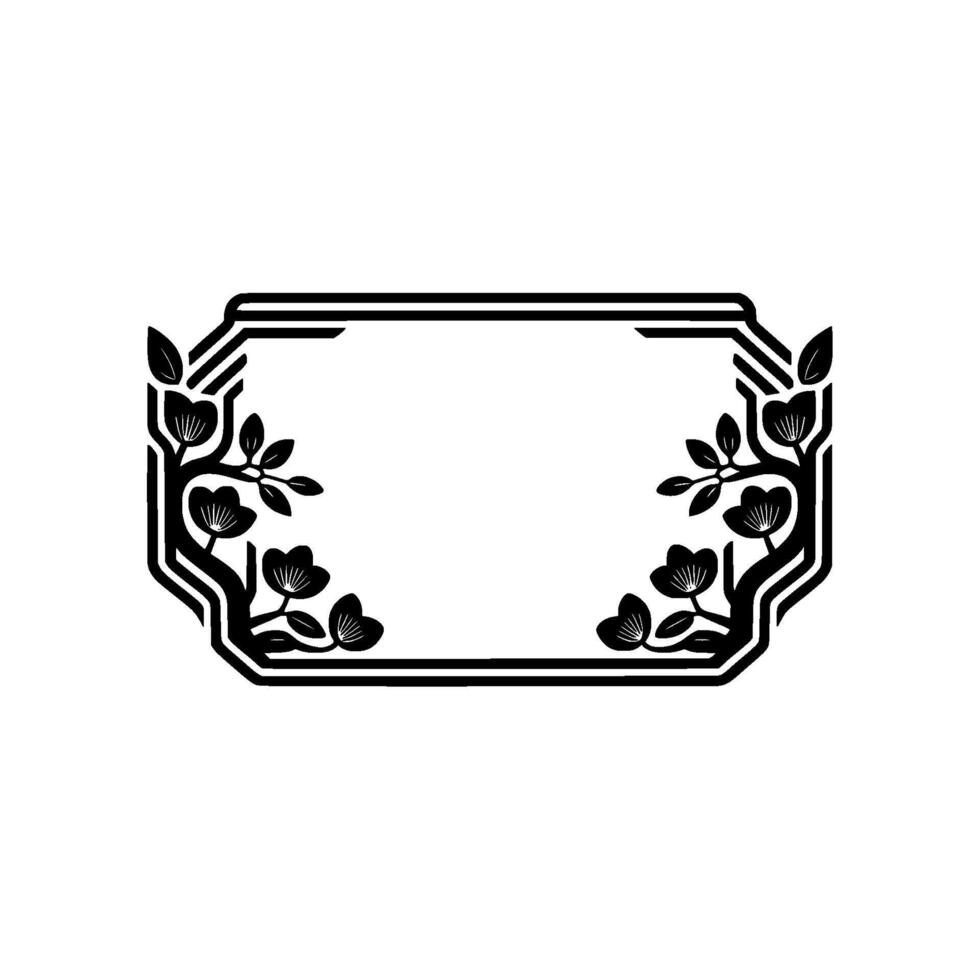 Elegant Black Floral Frame with Blank Space, Minimalist vector