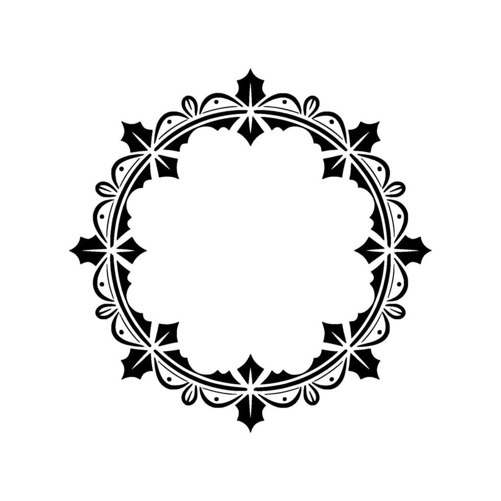Elegant Black Floral Circle Frame, on Soft Gray vector