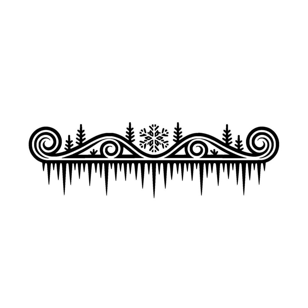 Winter Decorative Border Snowflake, Icicles, and Pine Trees vector