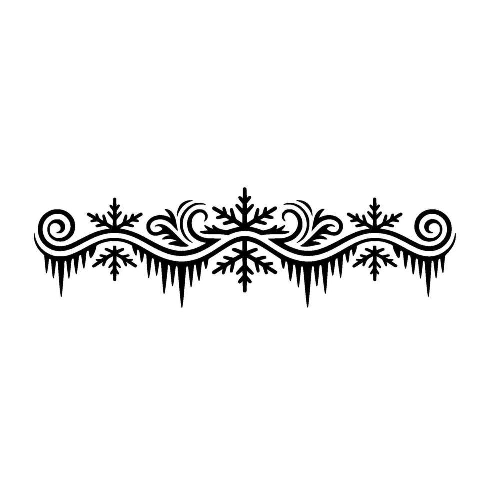 Winter Border Ornament Snowflake, Icicle, Decorative Line Art vector