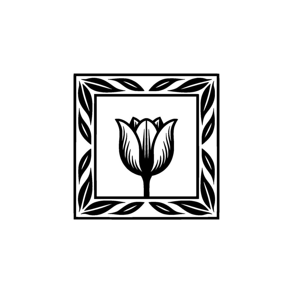 Elegant Black White Tulip Floral in a Decorative Frame vector