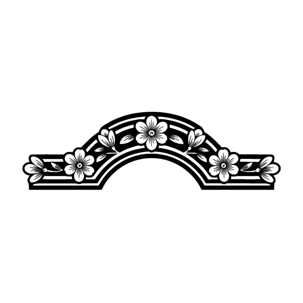 Black Floral Archway on White Background, Decorative Element vector