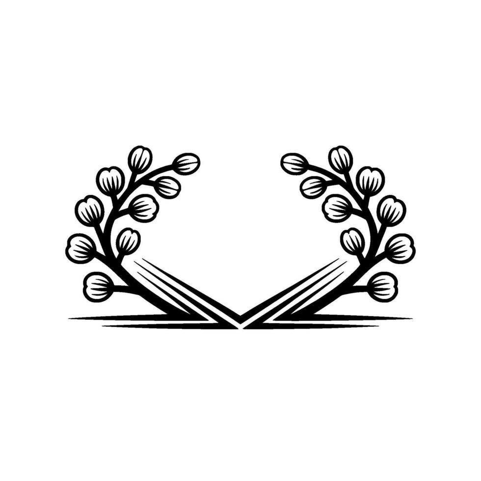 Elegant Floral Crest Black and White on White vector