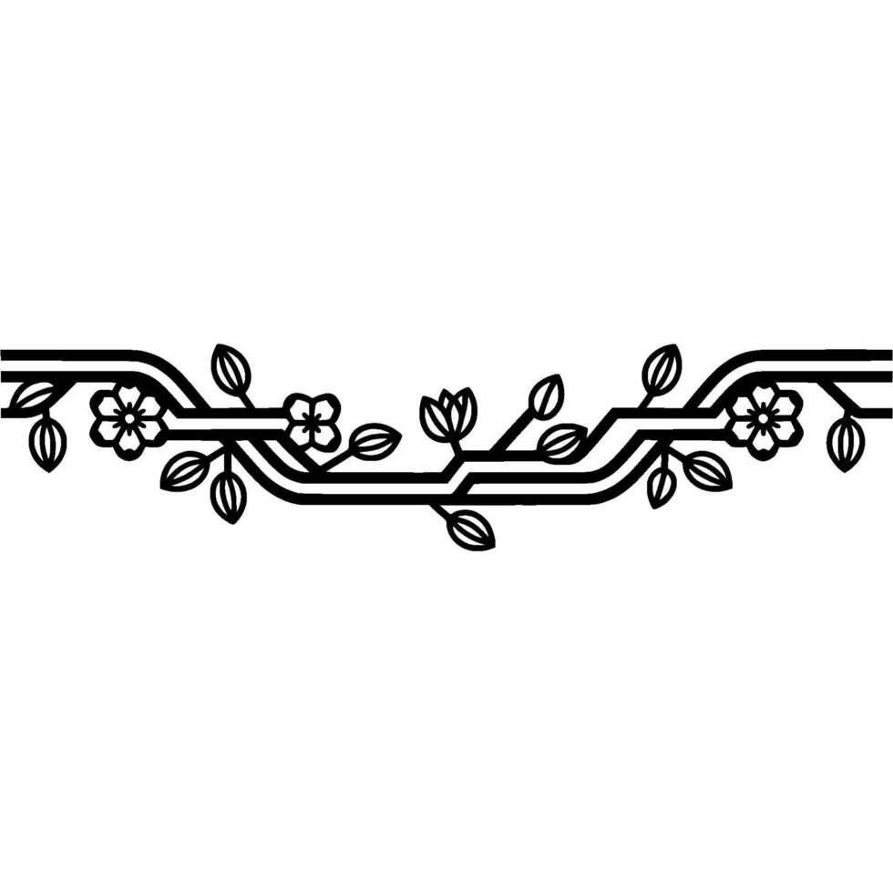 Minimalist Floral Border in Black on White Clean vector