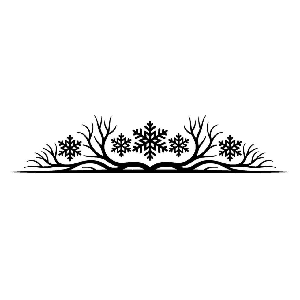 Winter Snowflake and Branch Border , Black and White vector