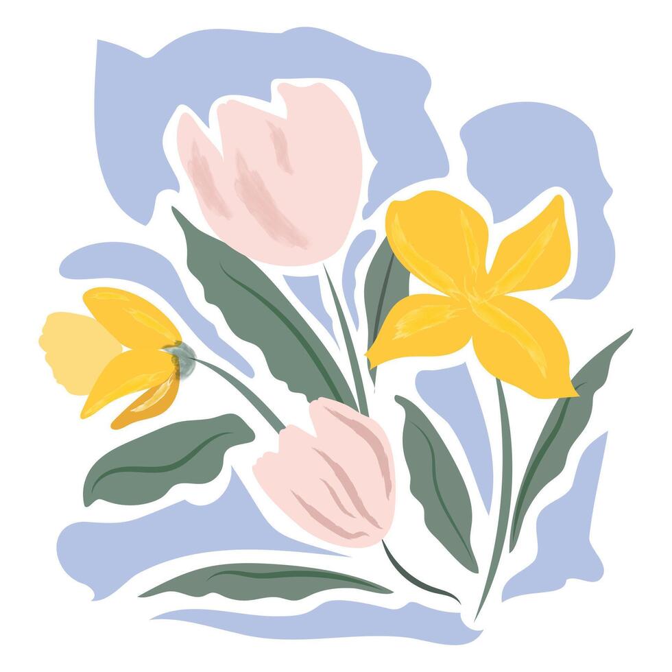 Abstract Hand drawn painting of colorful branch flower. Trendy abstract minimal style. Natural fresh.illustration isolated on white background vector