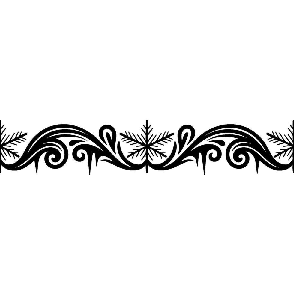Ornamental Black Winter Border on White - Snowflake Swirl vector