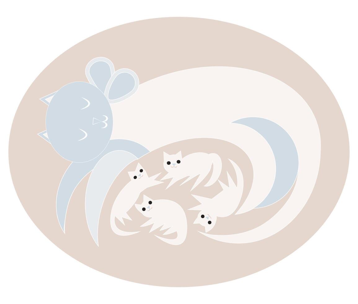 Cute Cat and Kittens live together,Geometric style vector