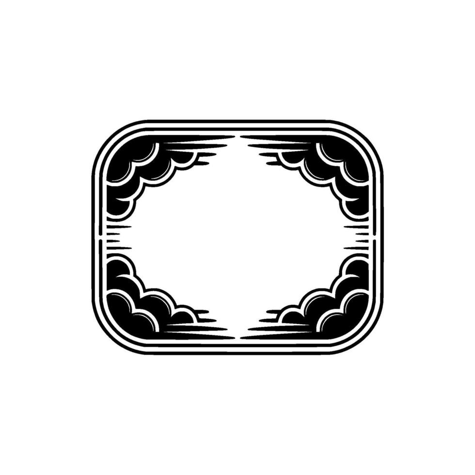 Art Deco Frame Elegant Black White Border with Cloud Elements vector