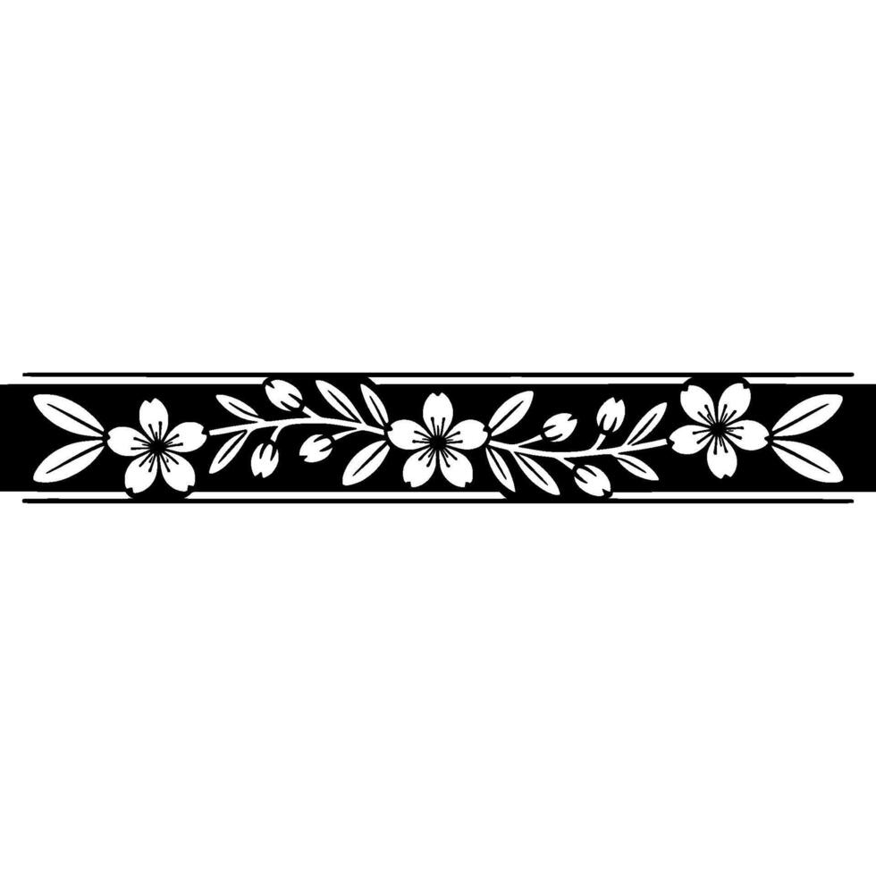 Elegant Sakura Border Black White Floral on White vector