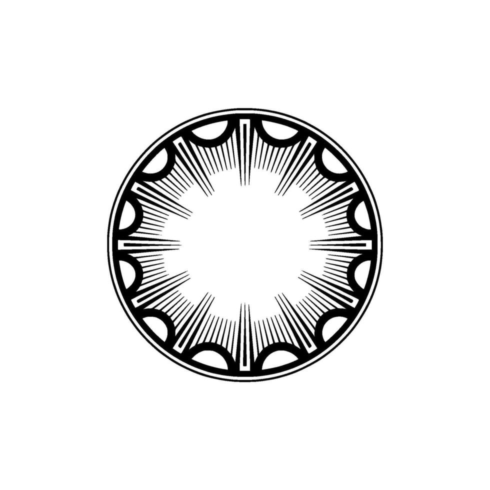 Minimalist Sunburst Emblem , Black White, Geometric Abstract vector