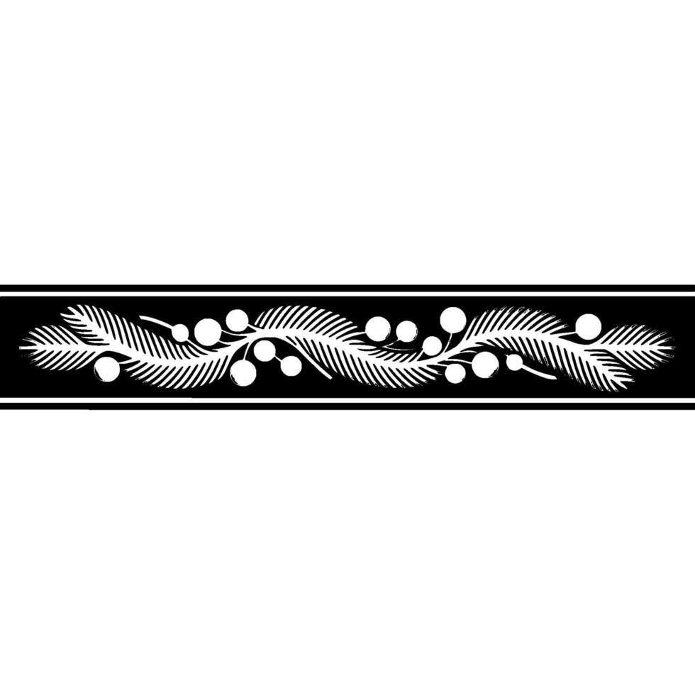 Elegant Silver Ornament with Berries Feathers on Black Band vector