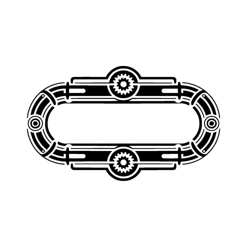 Steampunk Oval Frame Black and White Mechanical vector