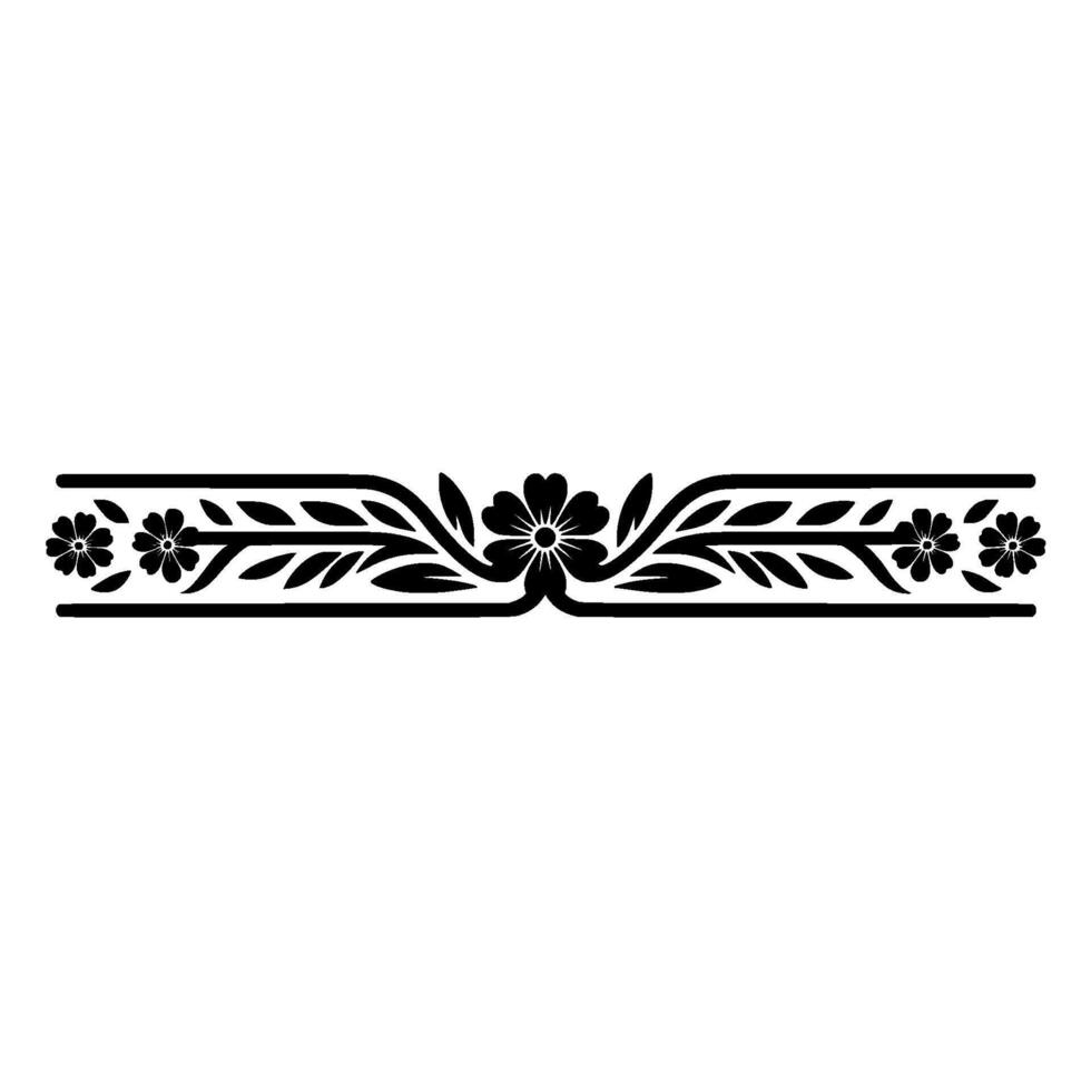 Elegant Floral Border Silhouette, Black on White Background vector