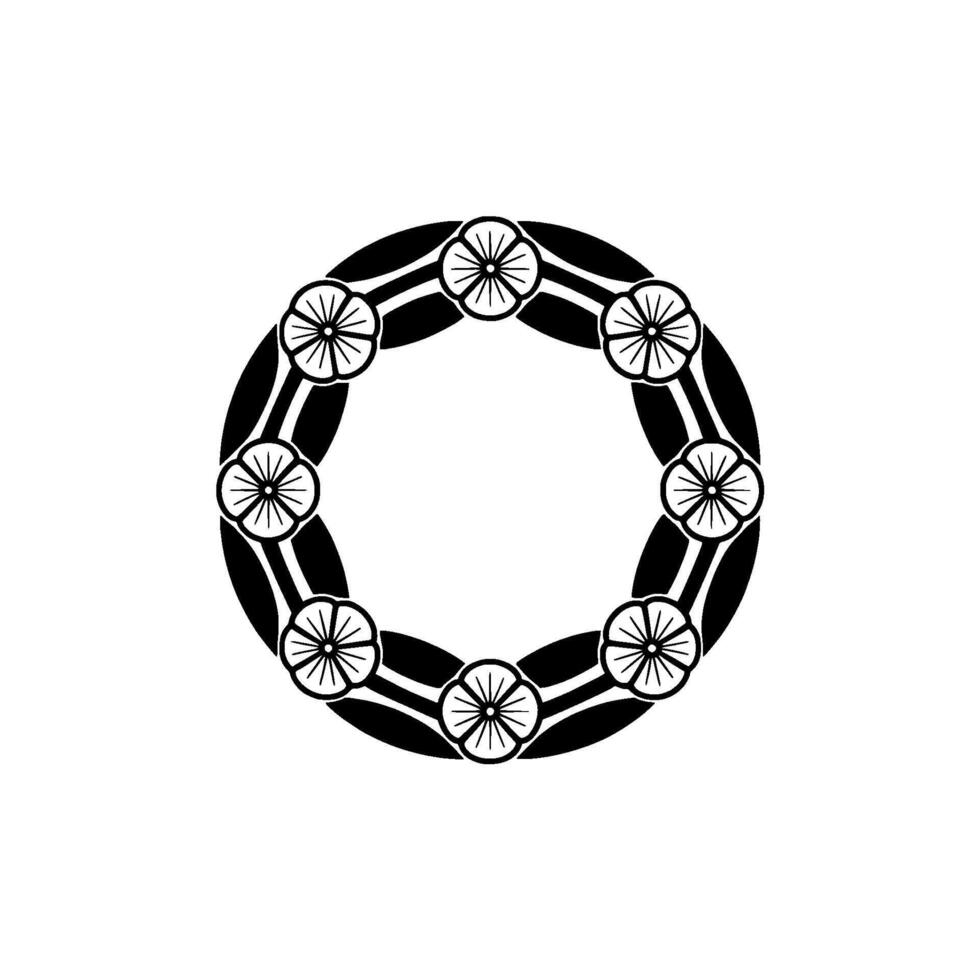 Minimalist Floral Wreath , Black and White, Elegant Circle vector