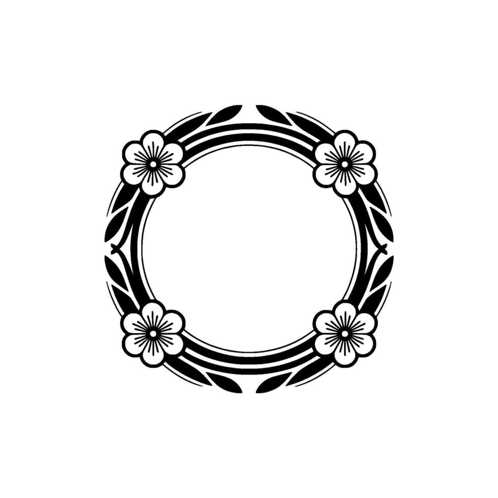 Elegant Floral Circle Frame in Black and White, Decorative Element vector