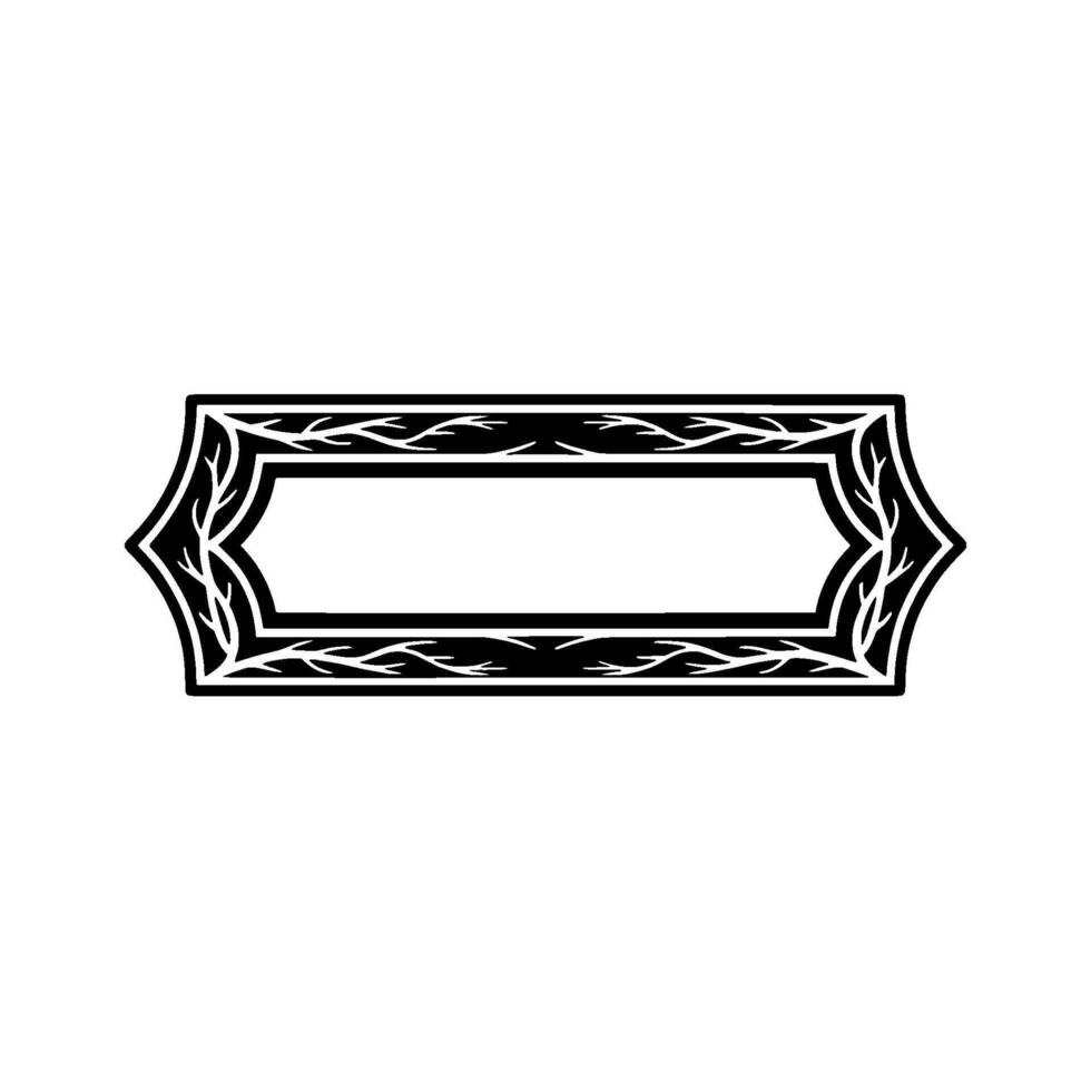 Elegant Black White Label with Botanical Border, Vintage Style vector
