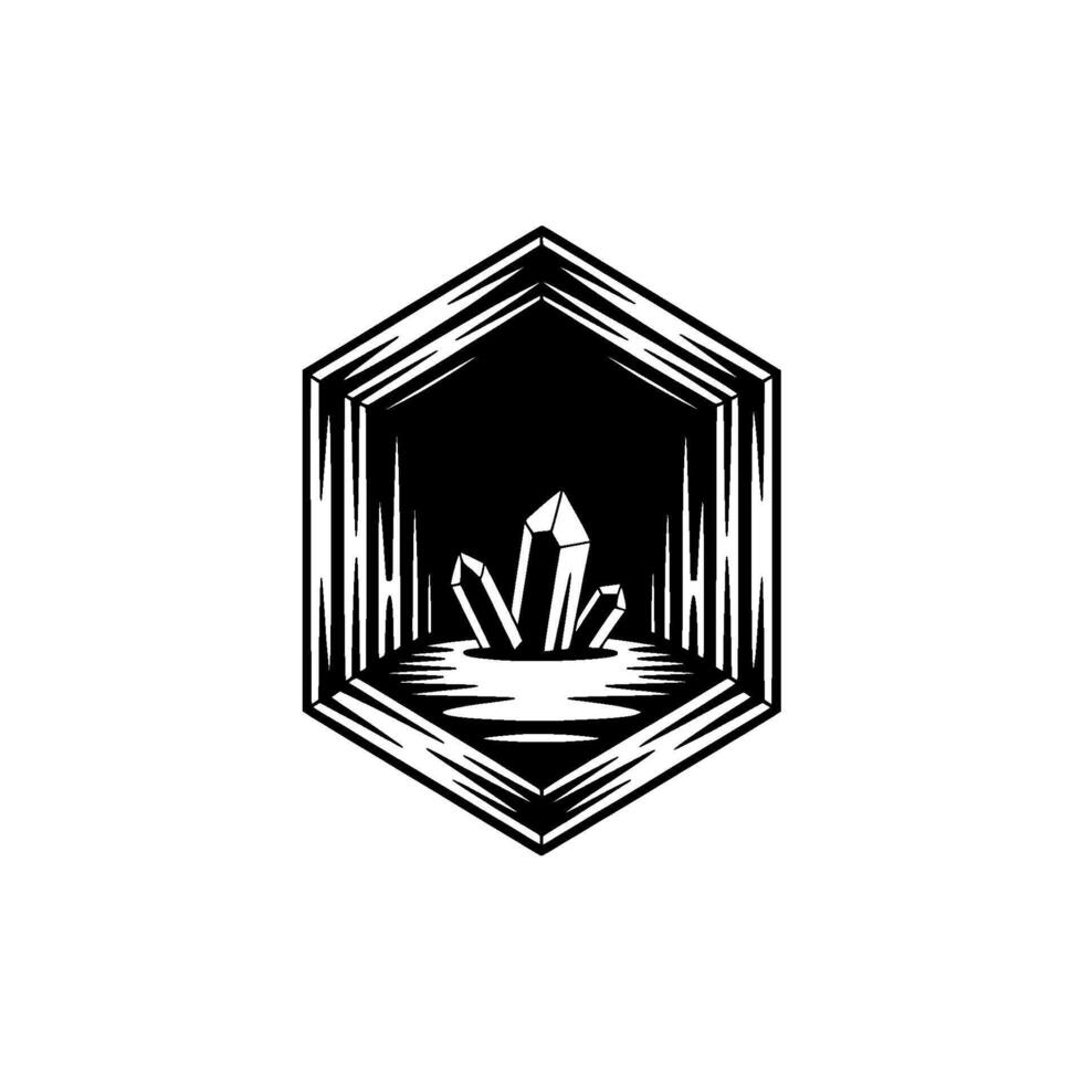 Geometric Crystal Cave Monochromatic vector