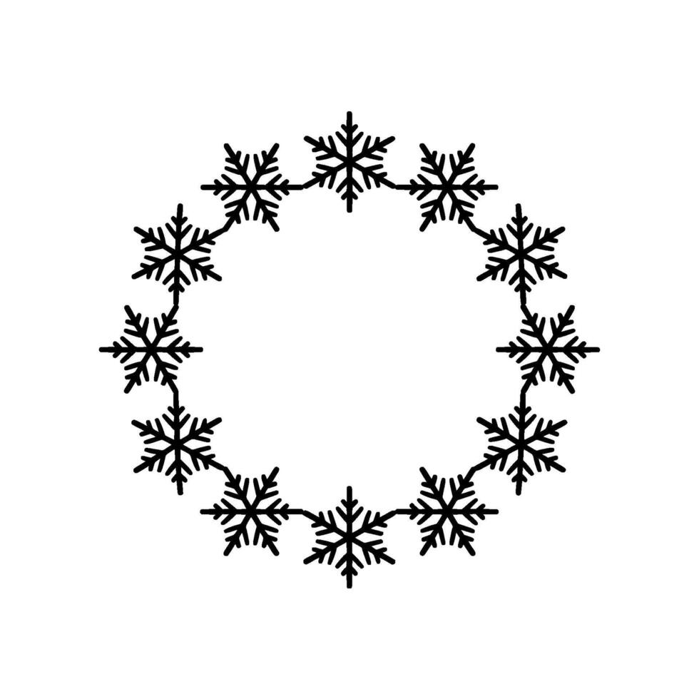 Minimalist Snowflake Wreath Winter Decoration, Modern Black and White vector