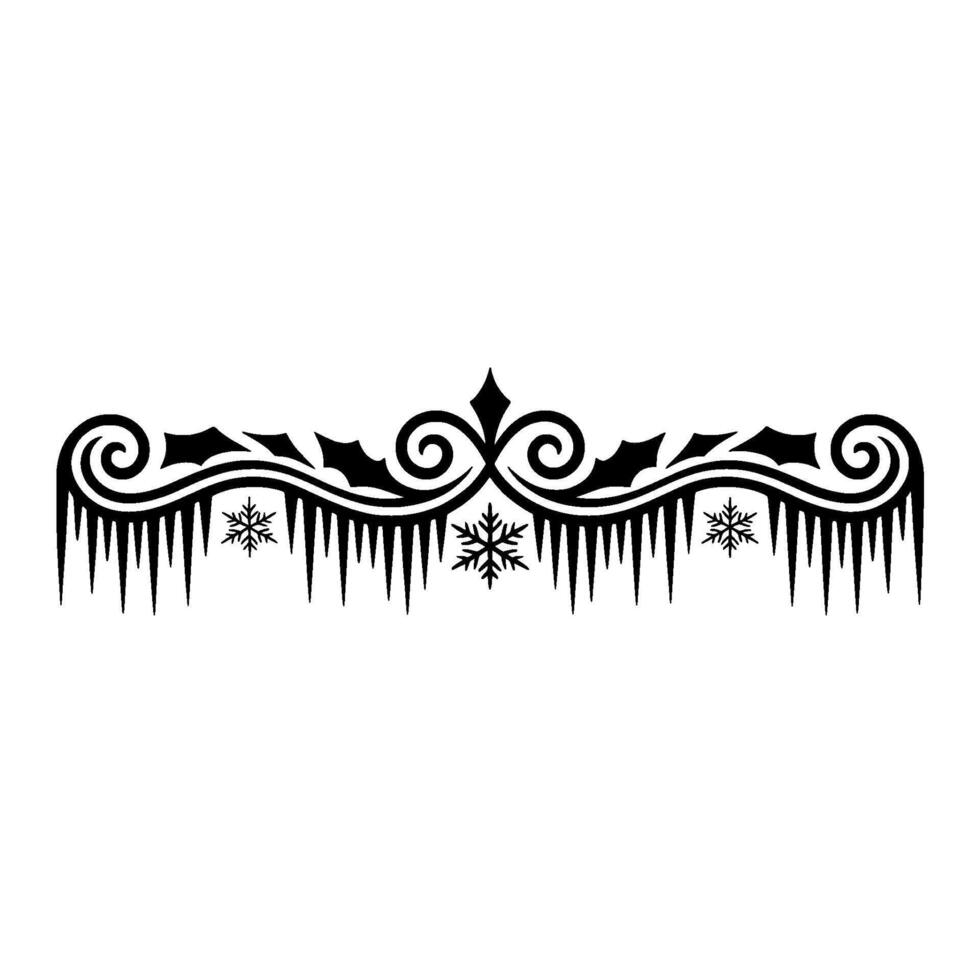 Decorative Winter Border with Icicles, Snowflakes Ornamentation vector