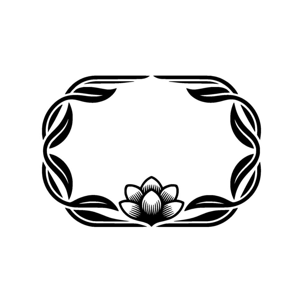 Elegant Black Floral Frame with Lotus Flower, Illustration vector