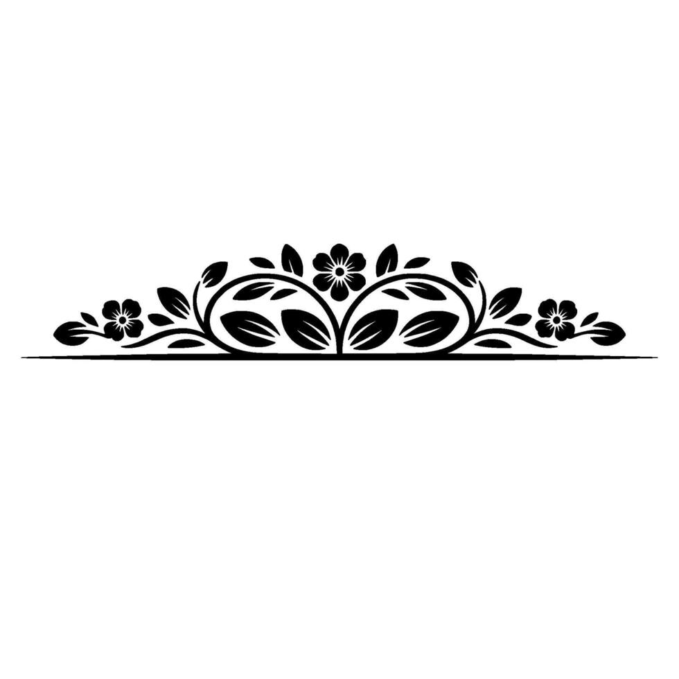Elegant Floral Border Black Silhouette Element on White vector