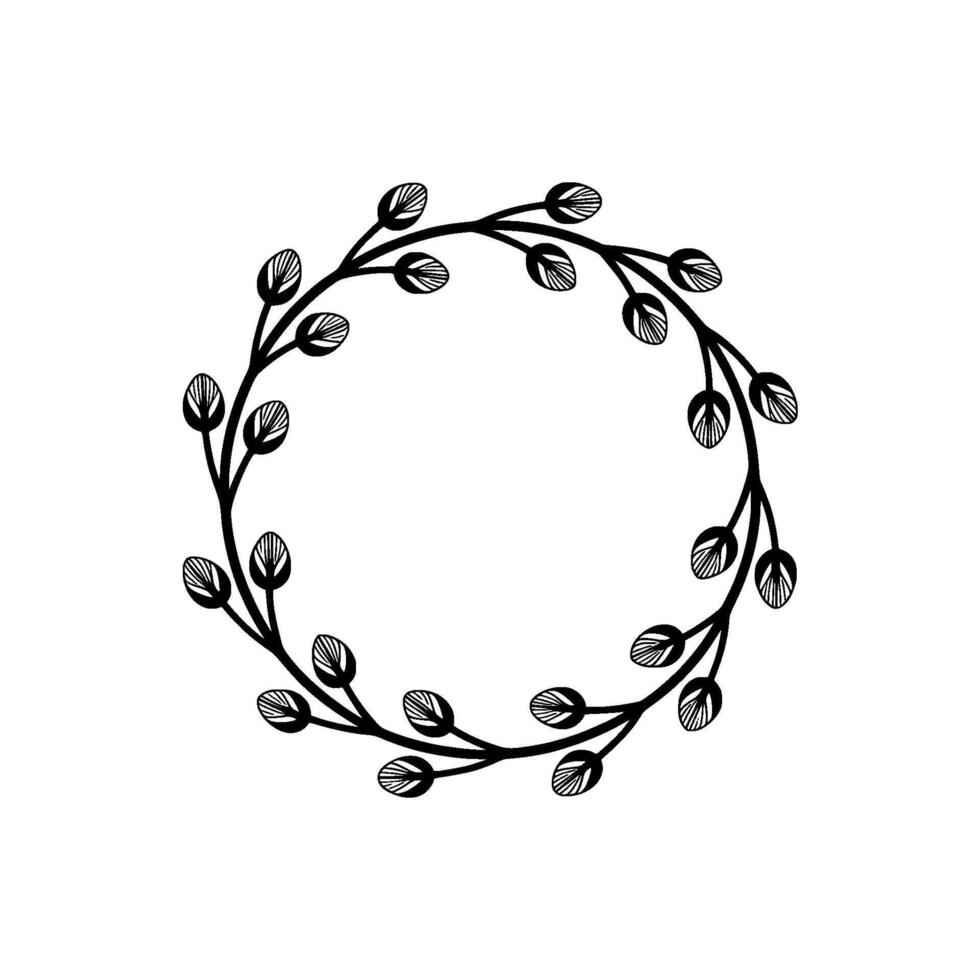 Minimalist Floral, Wreath Illustration, Black White vector