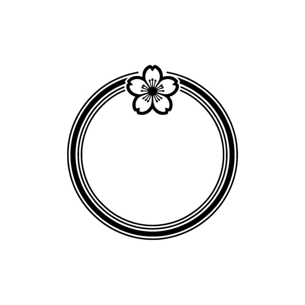 Elegant Cherry Blossom Frame Japanese-Inspired Circle vector
