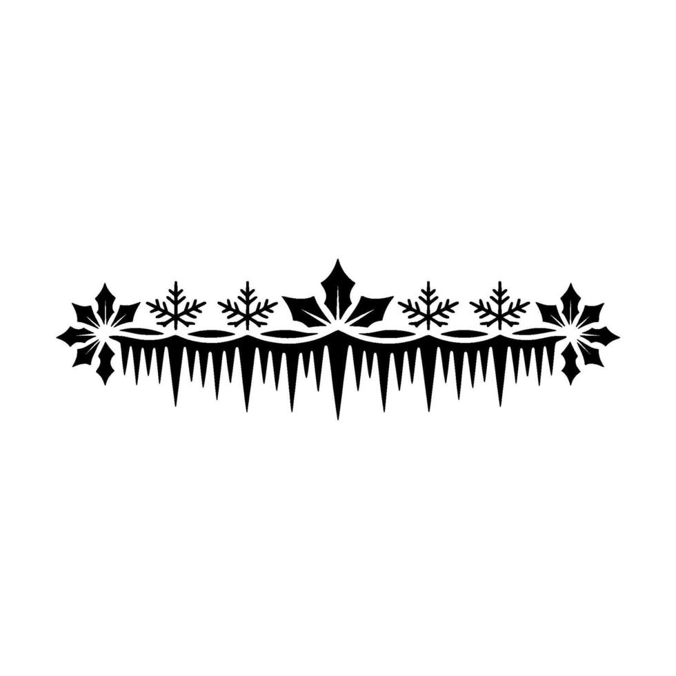Winter Border Black Icicles Snowflake Ornament on White vector